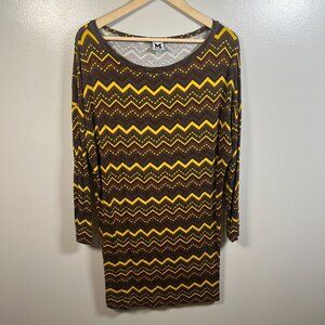 Missoni T-shirt Dress Size Large? Brown Yellow Chevron Stripes Art to Wear Artsy